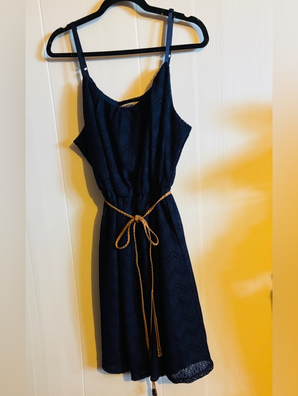 bailey blue Navy Lace Spaghetti Strap Mini Dress with Braided Belt